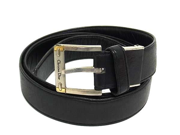 美品 Christian Dior ベルト ロゴ金具 ゴールド金具 レザー 黒 Christian Dior】クリスチャンディオール 30モンテーニュ ベルト