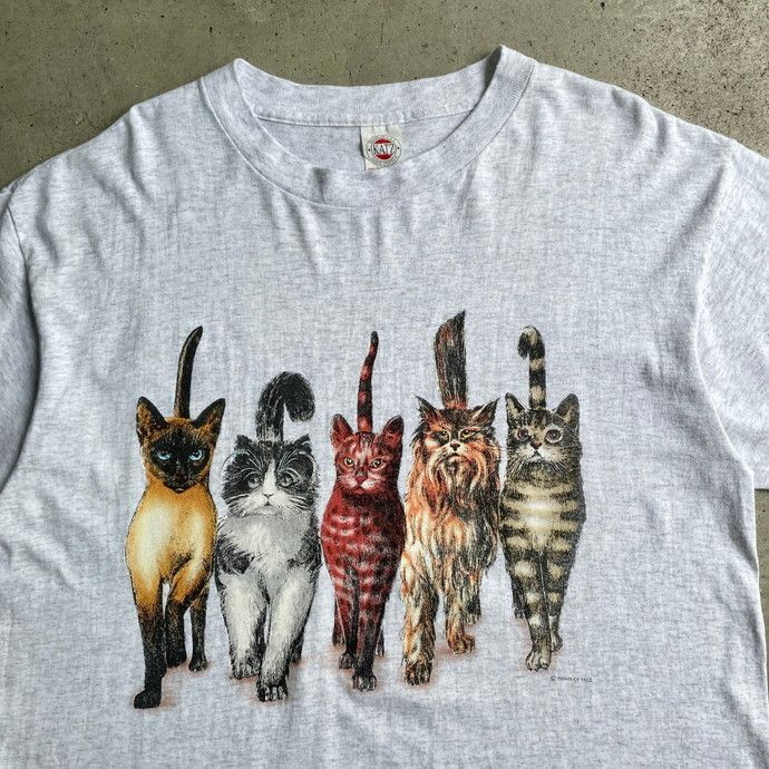 90年代PRINTS OF TAILS 猫 ロングTシャツ ワンピ 両面プリント