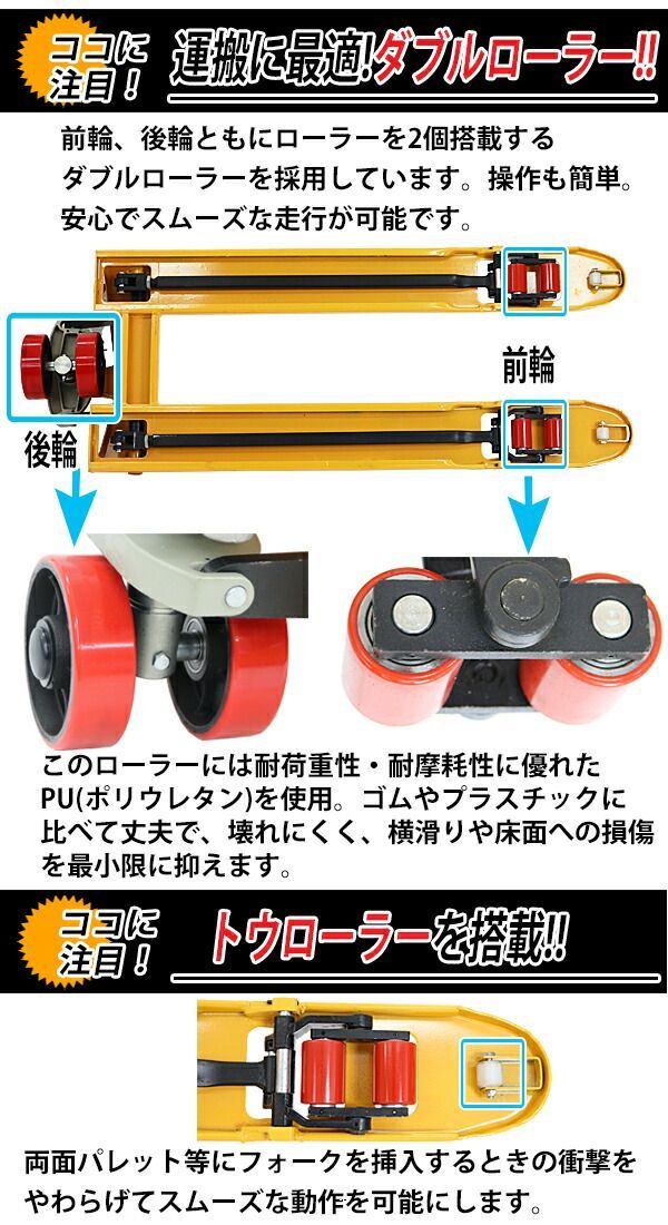 ハンドパレット 超低床 51mm 幅540mm フォーク長さ1150mm 2000kg ハンドリフト ハンドパレットトラック ハンドリフター 2t  低床 パレットトラック リフト ハンドトラック ダブルローラー low-540-2t (選択:ブルー) - メルカリ