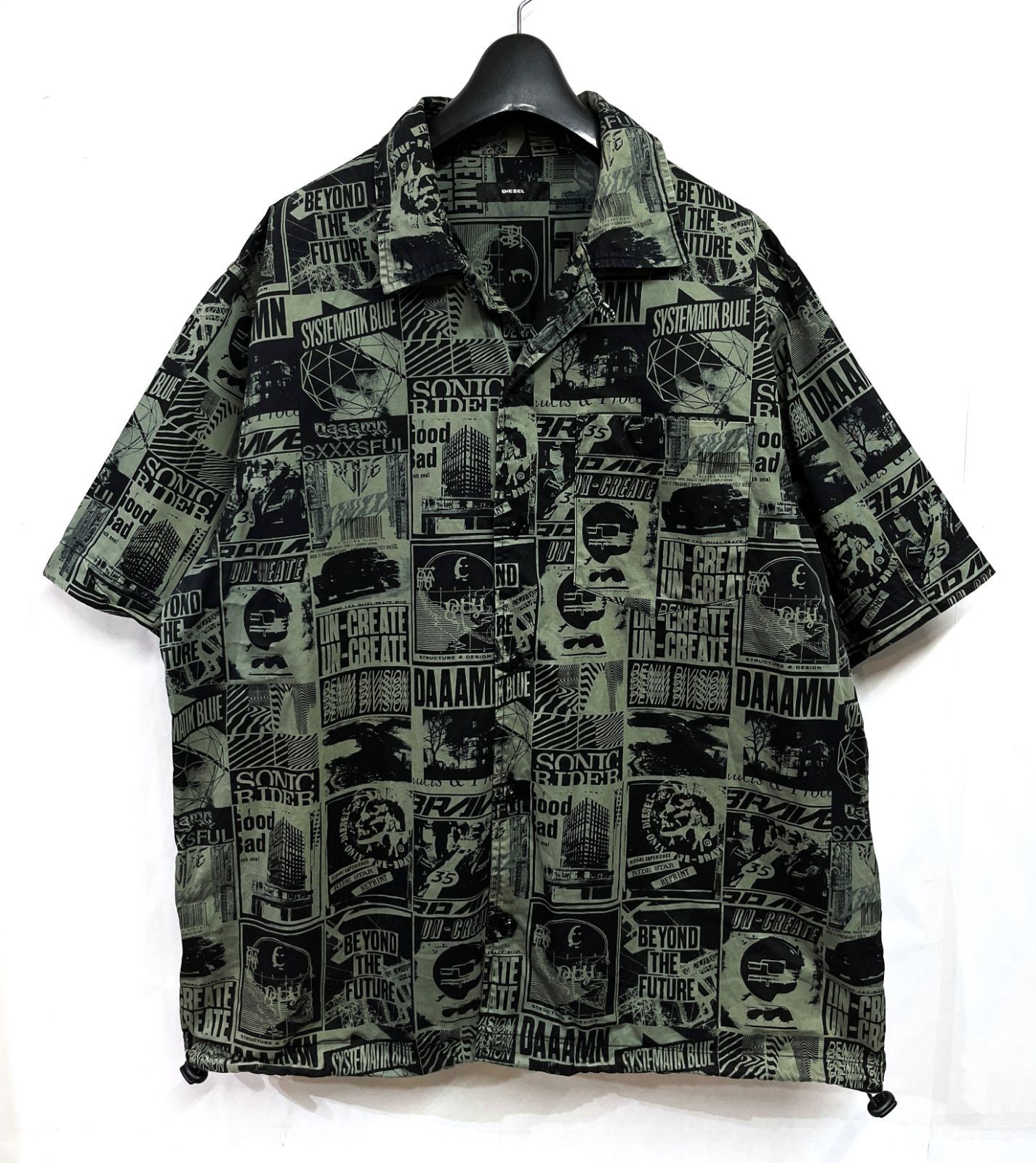 DIESEL 半袖シャツ 総柄 ディーゼル DIESEL (ディーゼル) コットンポプリン 総柄 オープンカラー