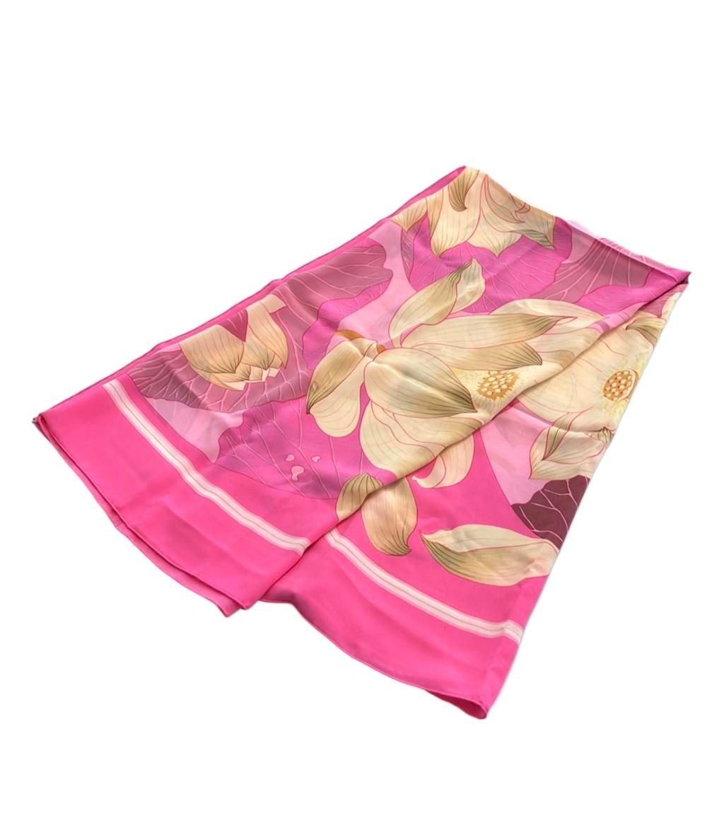 美品 エルメス スカーフ カレ140 シルク100% 蓮の花 FLEURS DE