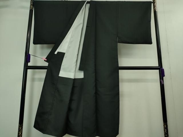 平和屋着物 上 男性 色無地 紋付き羽織セット 千鳥格子地紋 黒地 洗える着物 DZAA9350kh5