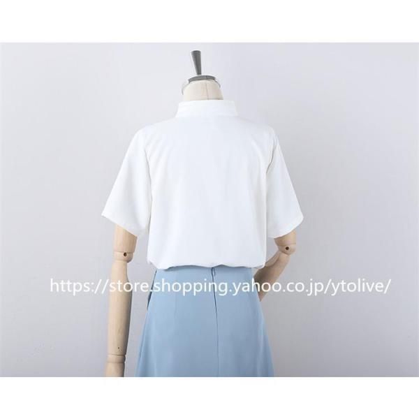 ブラウス シフォン シャツ スキッパー リボン トップス 半袖 レディース 春夏 オフィス 配色ボウタイブラウス ブラウス シフォン シャツ スキッパー リボン トップス 半袖