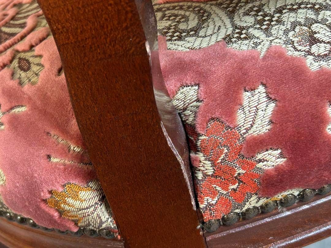 【詳細不明】アームチェア　金華山織　猫足　猫脚　ロココ調 ①ヴィンテージ ロココ アームチェア 猫脚 クラシック