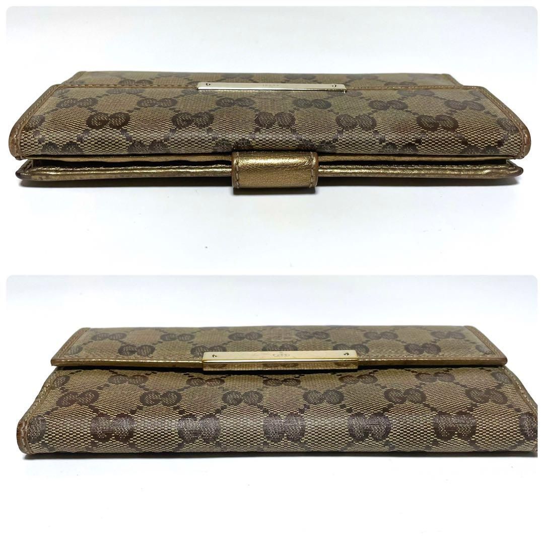 グッチ 112715 ニ折り財布 GG柄 ゴールドプレート ロゴ ブラウン  