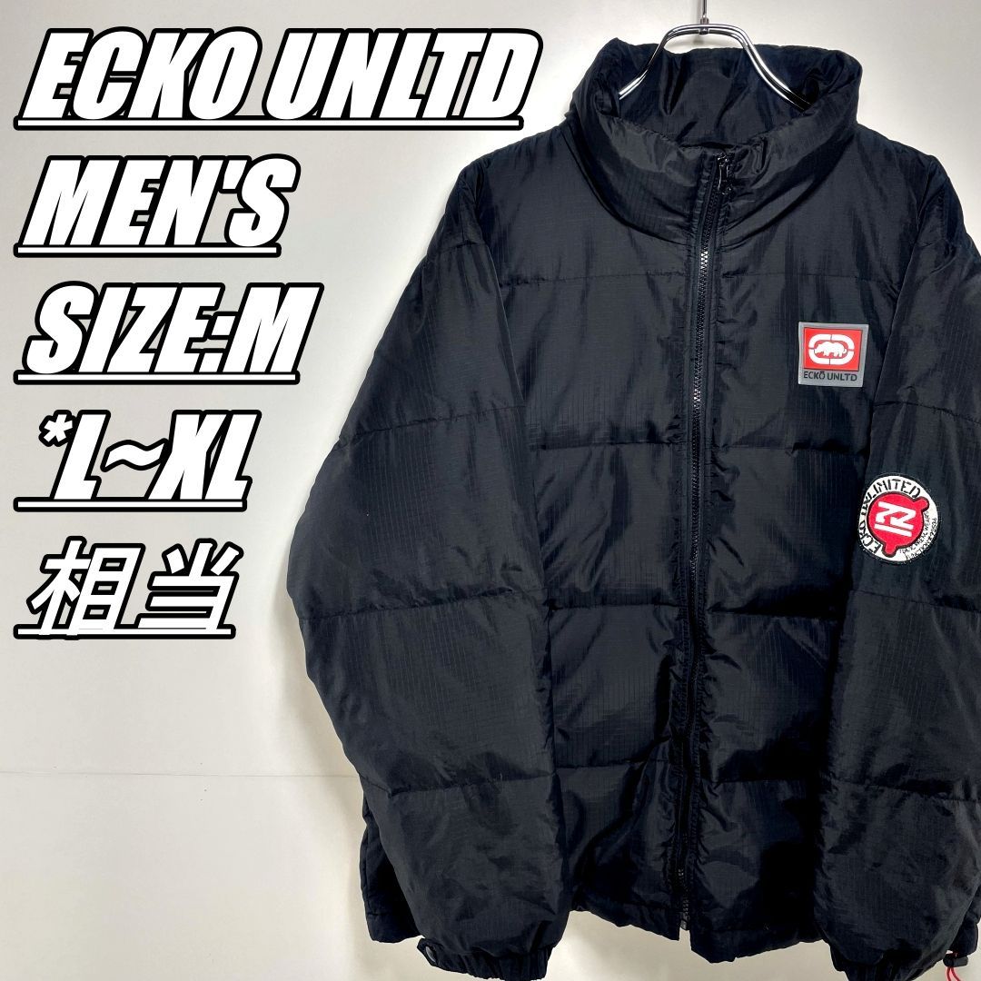 中綿パンパン 刺繍入り 美品】ECKO UNLTD ダウン ジャケットブラック