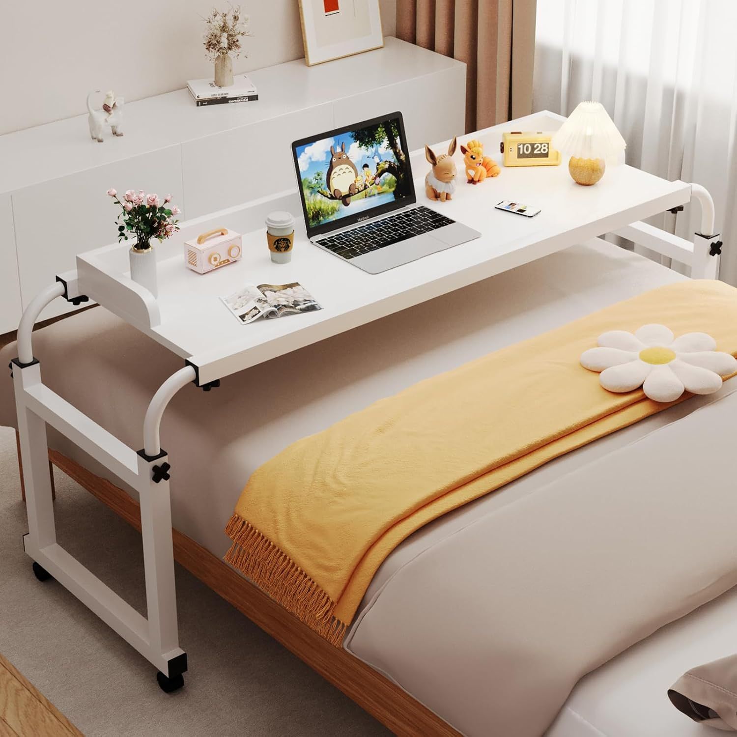 ベッド上テーブル ホイールテーブル ベッド上 家庭用 回転式 車輪付き