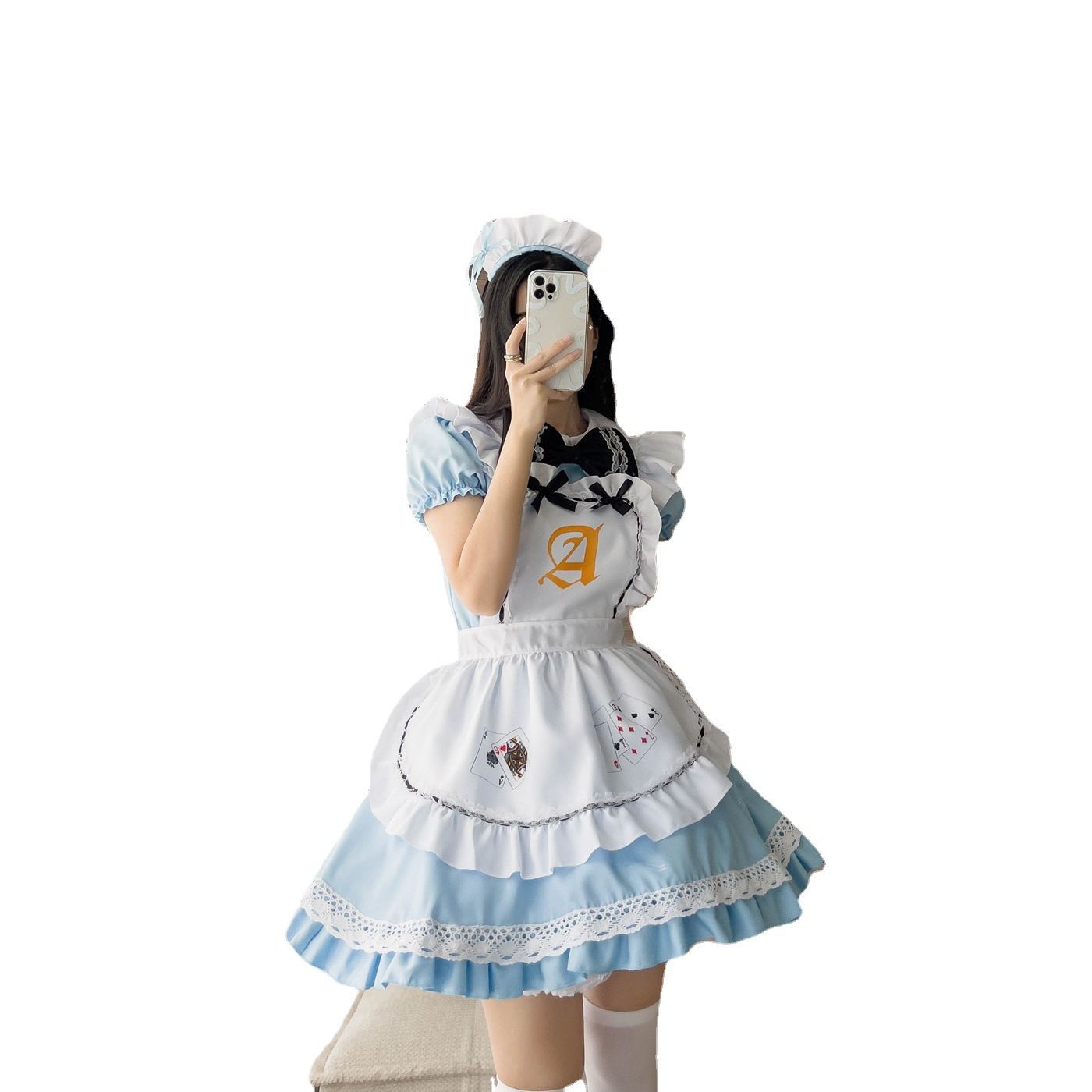 アリス風ロリータメイド服 メイド服 ロリータ コスプレ エプロン 髪飾り セット ワンピース