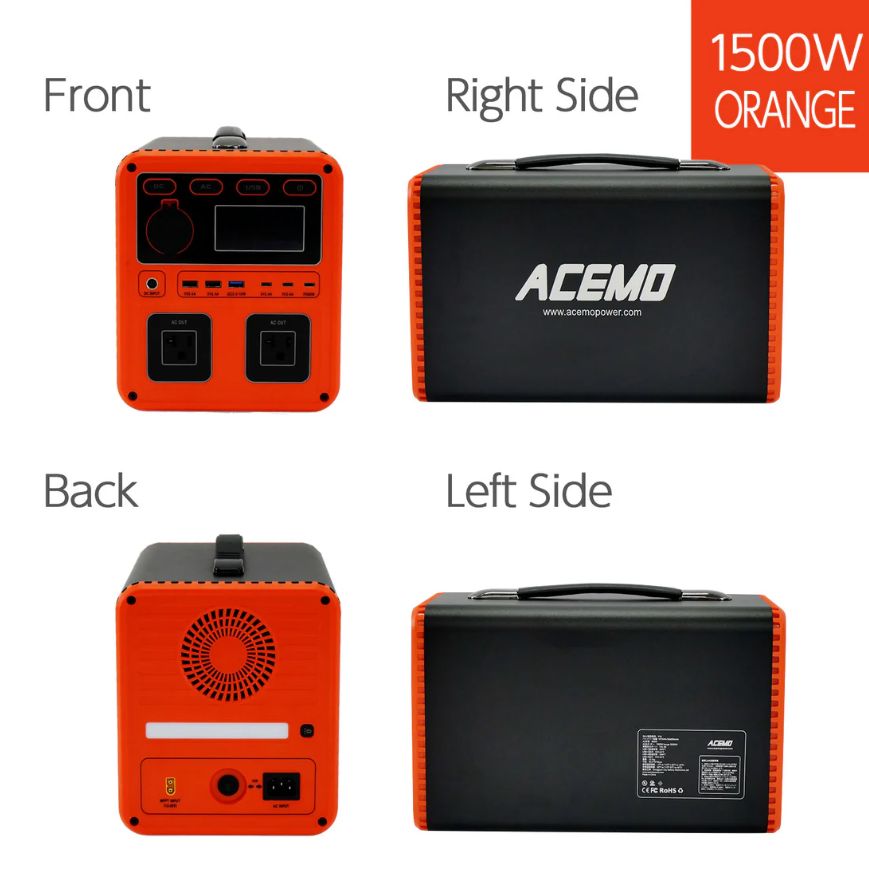 ACEMO ポータブル電源 1500W オレンジ 1500W/オレンジ】ACEMO ポータブル電源 大容量1340Wh リン酸鉄リチウム