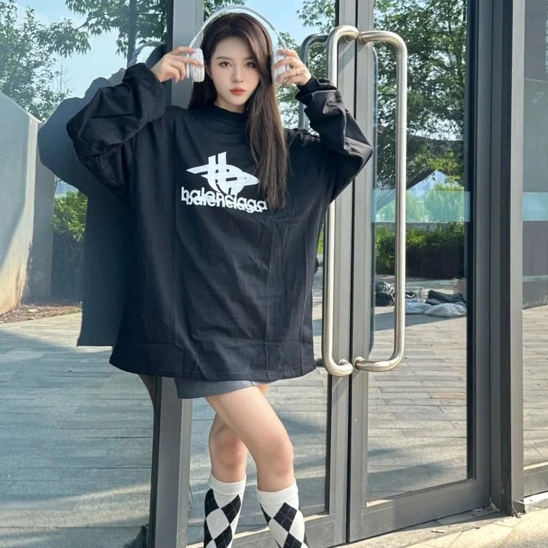 BALENCIAGA新型ダブルミラージュ長袖パーカーTシャツ男女同型