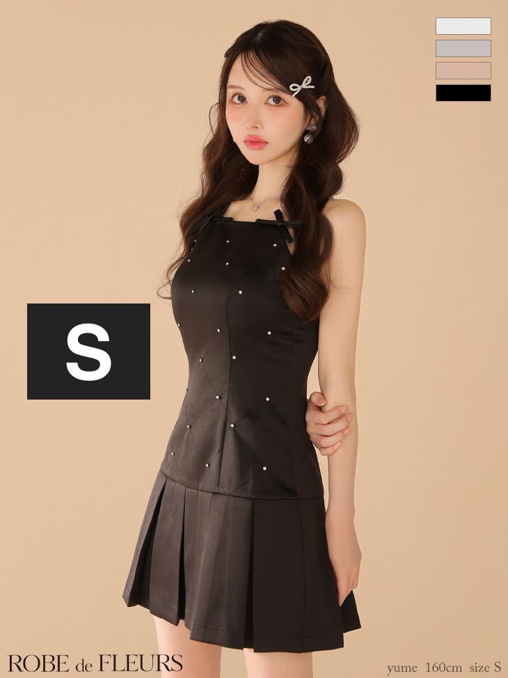 サテンビジューフレアロングキャバドレス M ブラック　ローブドフルール サテンビジューフレアロングキャバドレス M ブラック ローブドフルール