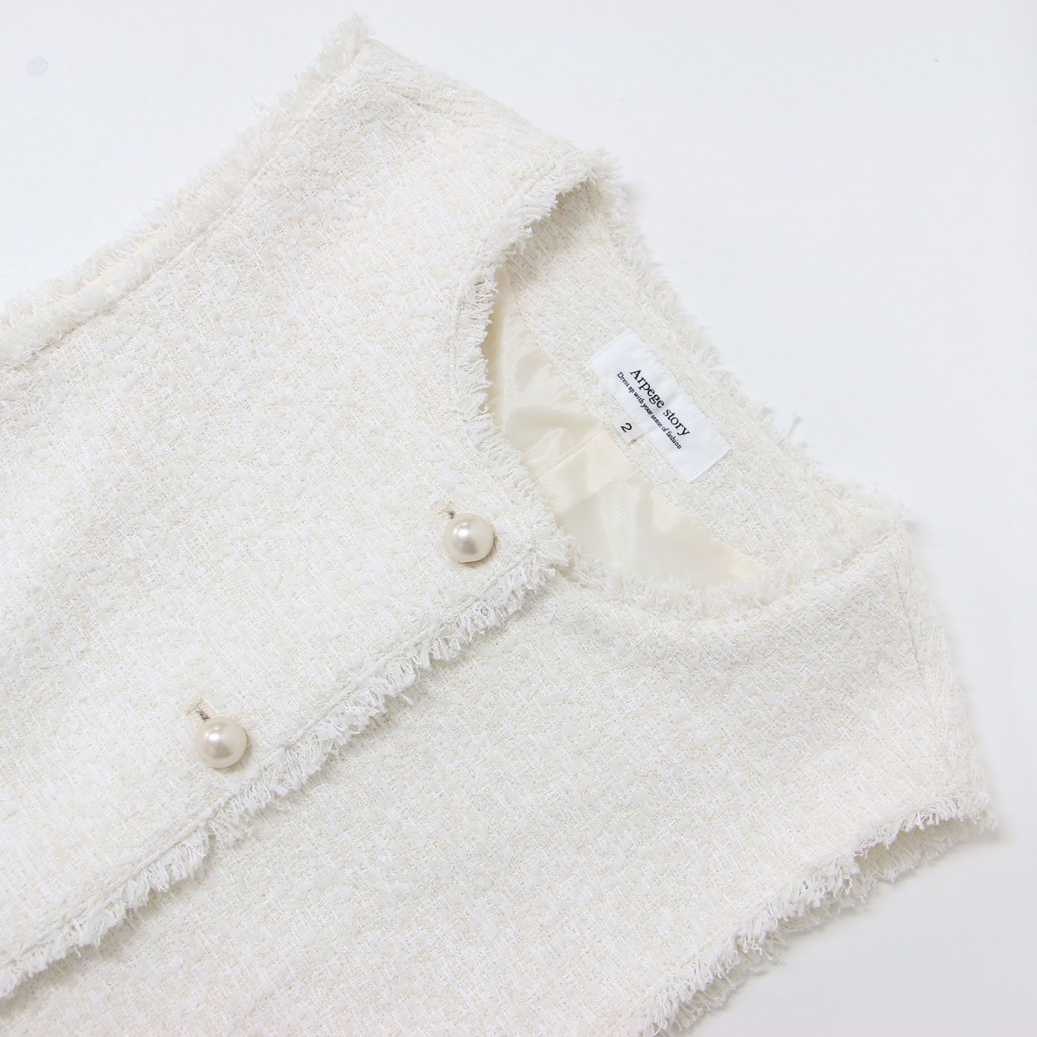 新品　Arpege story パールボタンツイードペプラムジレ　ホワイト Arpege Story パールボタンツイードペプラムジレ 白 S - メルカリ