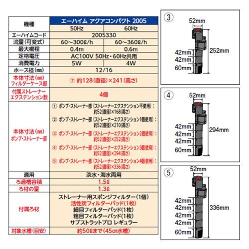 エーハイム アクアコンパクト ２００５ 横置き式フィルター １．５Ｌ水槽用 外部フィルター 2005330 淡水 海水両用