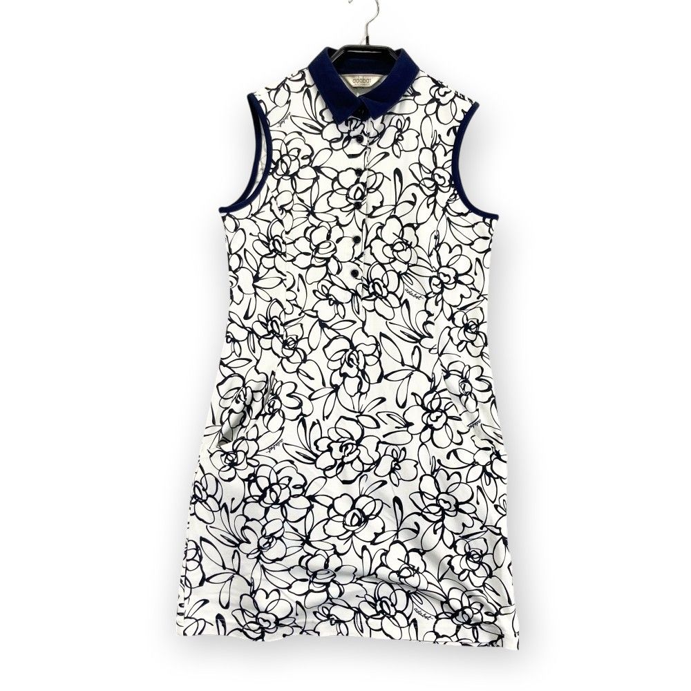 美品　 アダバット ノースリーブ ワンピース　ストレッチ　プリーツ　白 膝丈ワンピース無地白ホワイトノースリーブ夏ワンピース