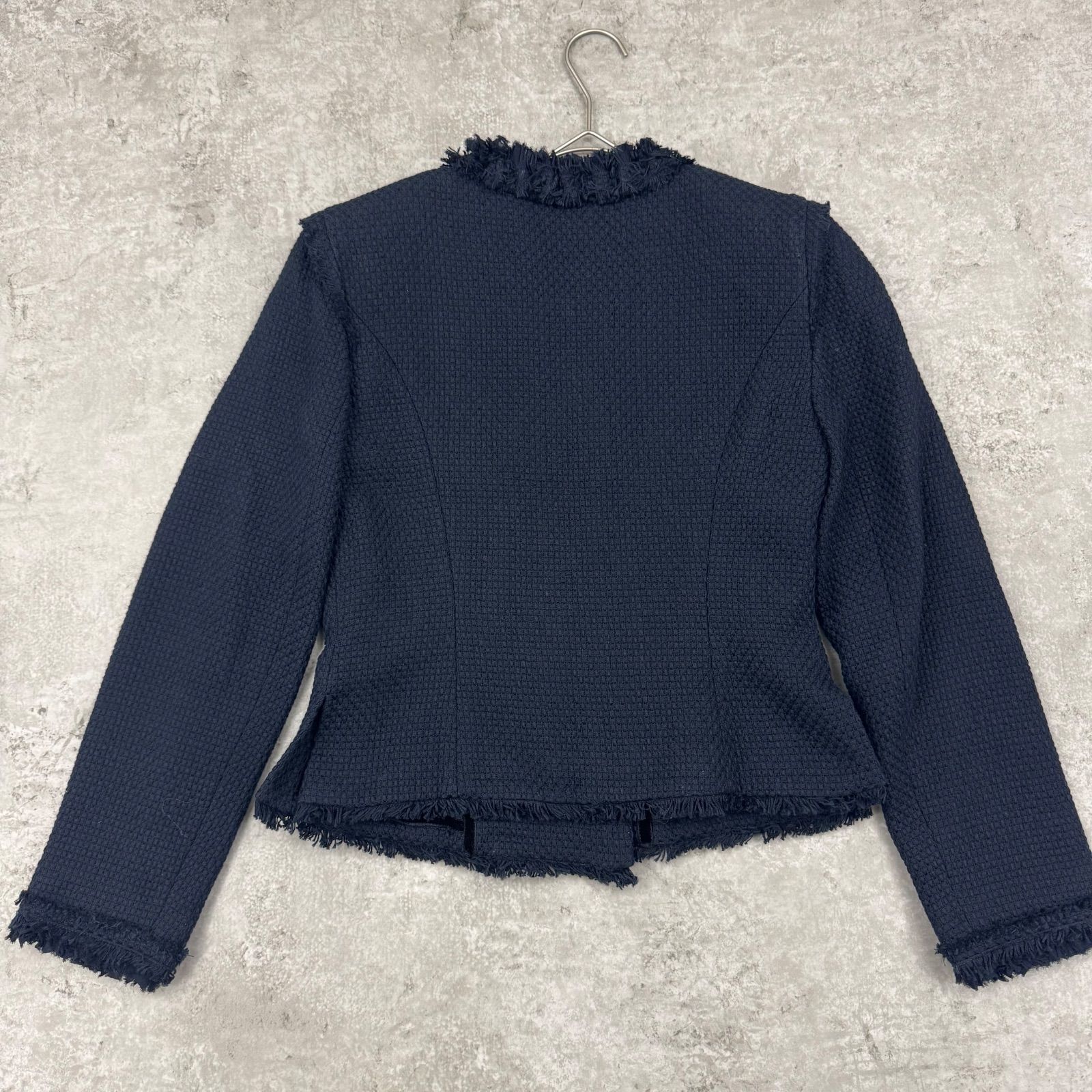 美品】FOXEY フォクシー ノーカラー ツイード ジャケット ネイビー 40