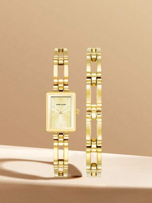 腕時計 レディース クォーツ レディース ゴールドトーンクォーツバングルウォッチ ブレスレットセット 長方形ケース ブレスレットウォッチ シャンパンサンレイダイヤル 調整 なブレスレット 10|4898GPST