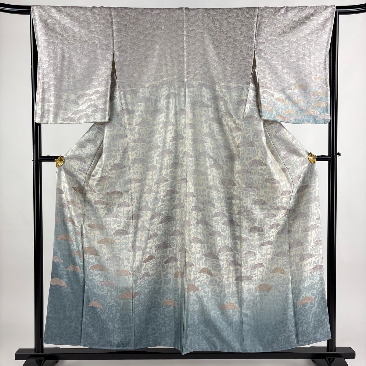 訪問着 身丈155.5cm 裄丈66cm M 袷 菊 金彩 ぼかし 灰紫 正絹 美品  