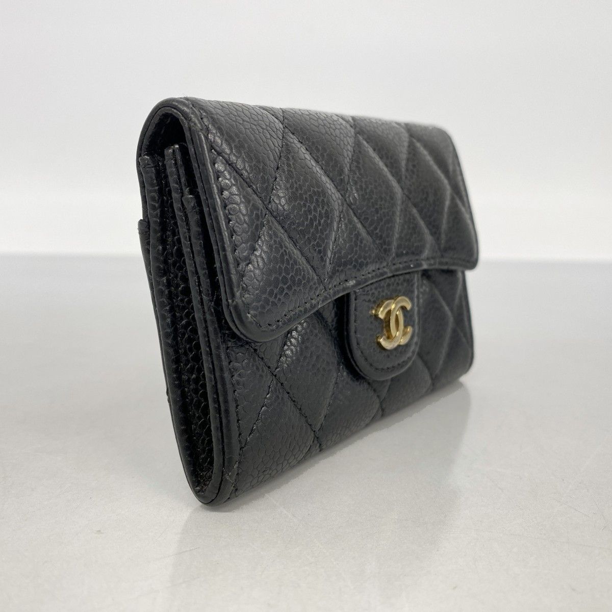 5id4788-h シャネル 名刺入れ マトラッセ キャビアスキン ブラック ゴールド金具 レディース