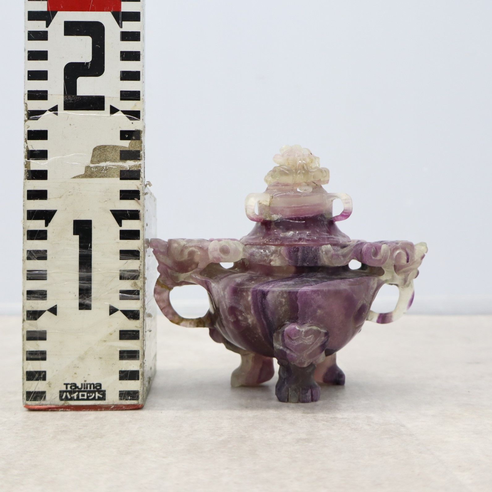 重量約1.1ｋｇ アンティーク｜アメジスト 石 香炉 置き物｜ 紫水晶 骨董｜中国 紫 天然 原石 飾り 置物 P0855