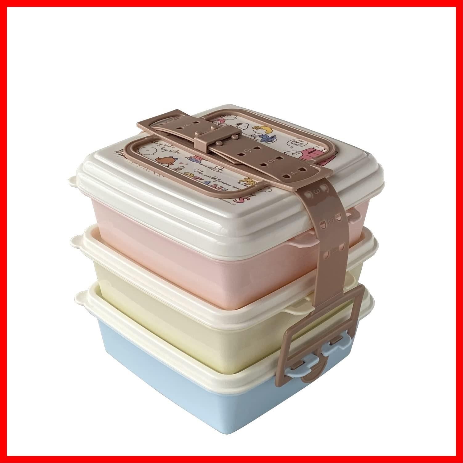 920ml×3 PEANUTS 角型 小 3段 SNOOPY スタック式ピクニックケース - 弁当箱 HIS スヌーピー FRIENDS ワールド ティ