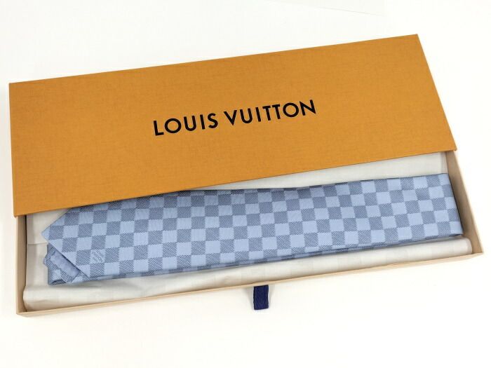 LOUIS VUITTON シルク ネクタイ ダミエ クラシック 8CM ブルー