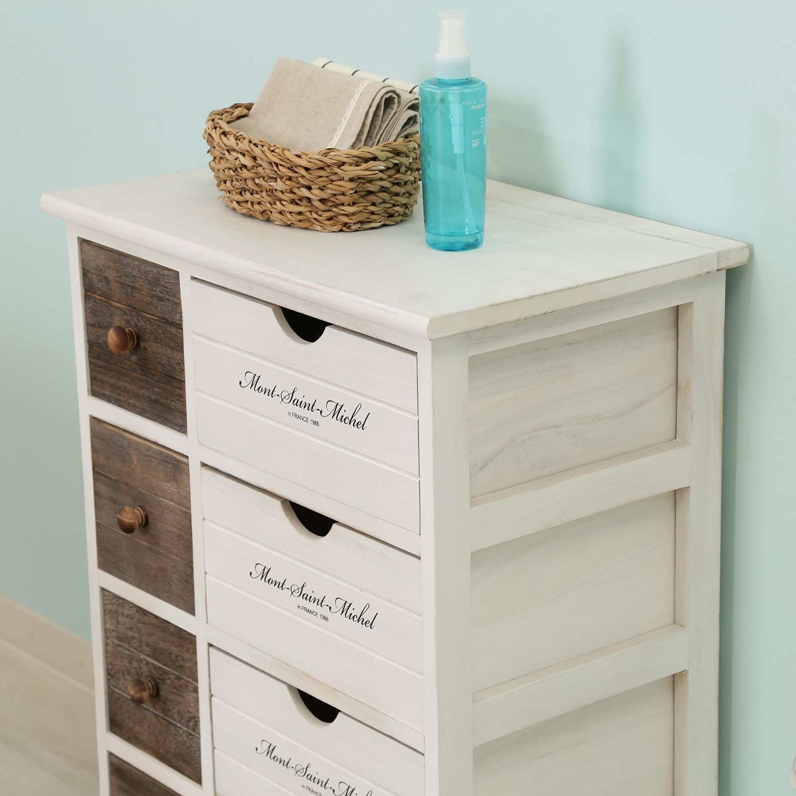 在庫 ミッシェル 完成品 カントリー調 アンティーク 引出し8杯 38046 収納棚 ホワイトウォッシュ 幅52cm×奥行32.5×高さ71cm 4段 タンス チェスト 不二貿易 WWW_KANDAIZUMI_COM