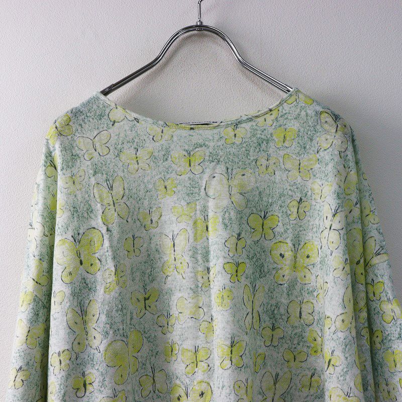  ミナペルホネン mina perhonen memoria リネン ワイドシルエット プルオーバーカットソー 38 イエロー 蝶々 アンサンブル トップス