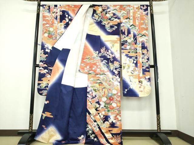 平和屋着物 豪華振袖 駒刺繍 扇面吉祥花鳥文 暈し染め 金彩 正絹 DAAY1086ps