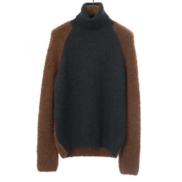 HERMESエルメス2トーンフランネル切替ハイネックニットセーター HERMESエルメス2トーンフランネル切替ハイネックニットセーター