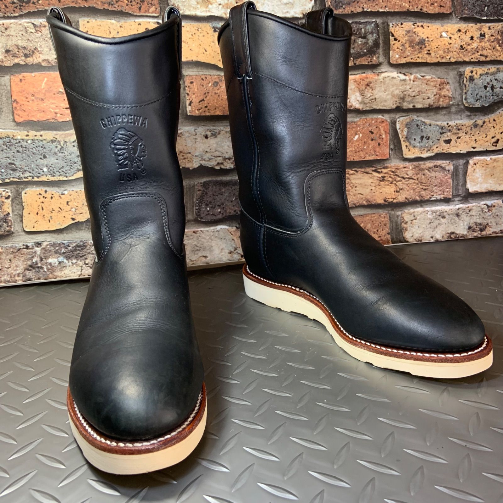 ○チペワ CHIPPEWA BLACK 通さ ODESSA 5-5.5oz ヘビーデューティー スプリットレザー 牛革 エンジニアブーツ