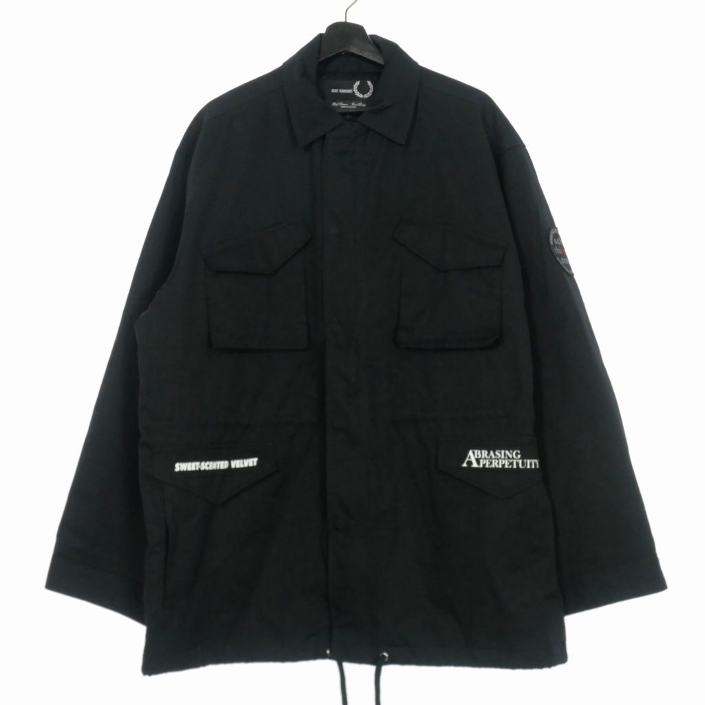 ラフシモンズ RAF SIMONS × フレッドペリー FRED PERRY オーバーサイズ ミリタリージャケット S ブラック 黒 SJ6523 国内正規