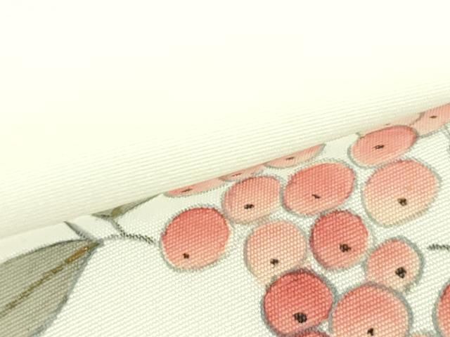 平和屋着物○塩瀬 九寸名古屋帯 手描き 南天文 金彩 正絹 逸品