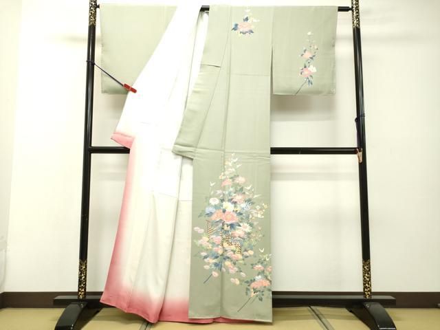 平和屋着物○本加賀友禅作家 岡本幸治 訪問着 草花文 正絹 逸品  