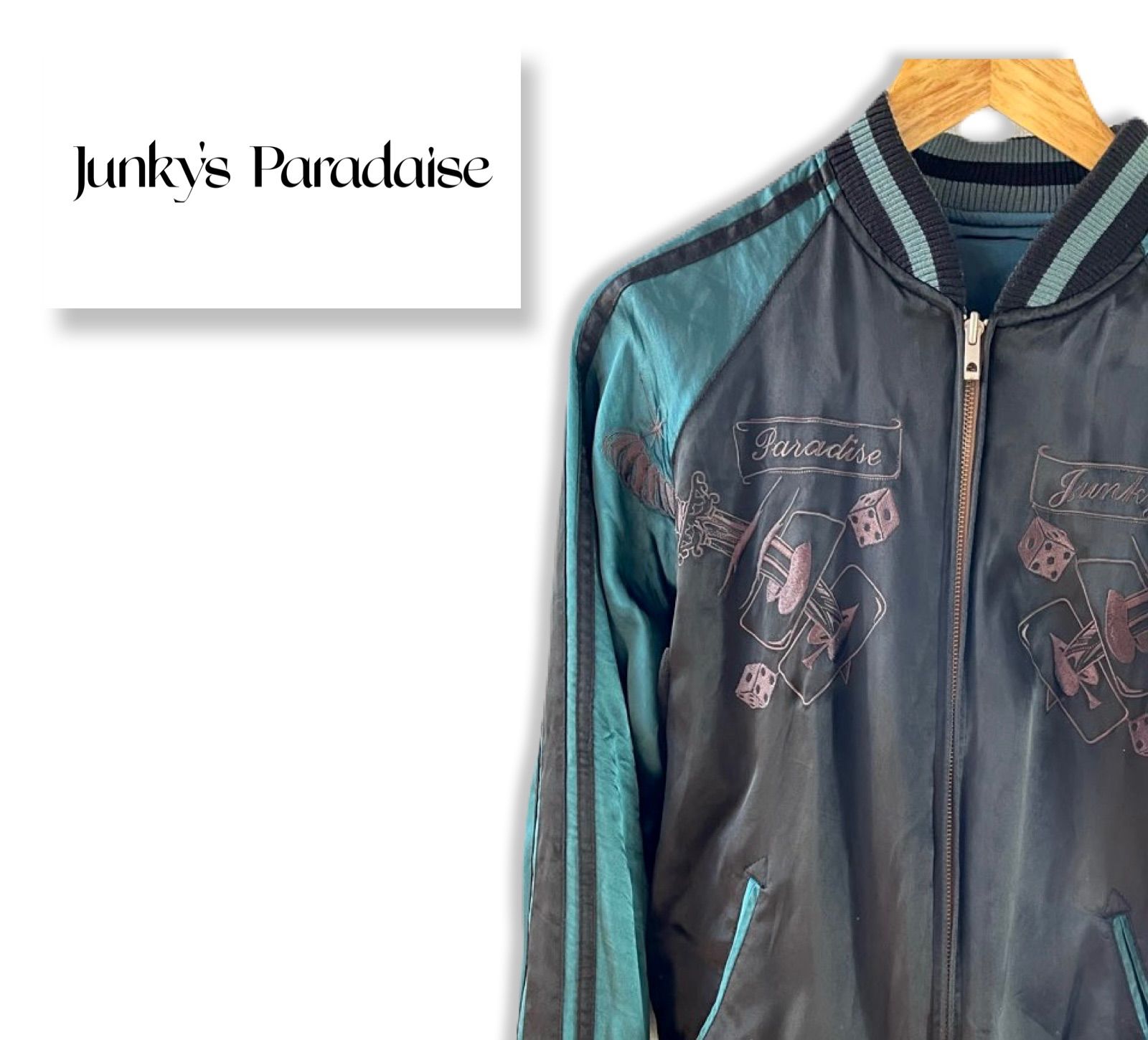 JUNKY'S PARADISE スカル柄リバーシブルスカジャン ブルー