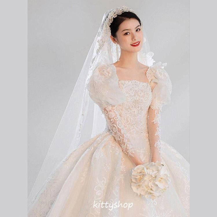 ウェディングドレス 袖あり 結婚式ドレス トレーンドレス ウェディングドレス 袖あり 結婚式ドレス トレーンドレス