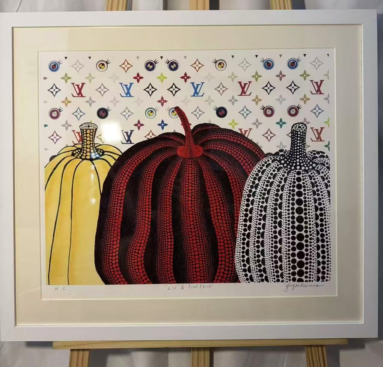 草間弥生 YAYOI KUSAMA かぼちゃ PUMPKIN パンプキン ホワイト LV - PUMPKIN シルクスクリーン 版画 サイン付き 額済 イラスト 現代アート 模写 美術品 インテリア 飾り
