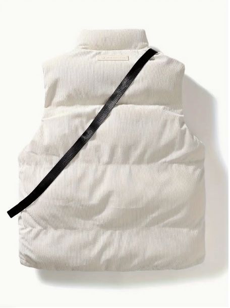 ベスト ダウンベスト ポケット付き 40代 メンズ 大きいサイズ ソリッドストライプ コーデュロイ ノースリーブジャケット アウトドア アクティビティ用 小型クロスボディバッグ付き カジュアル ジップアップベスト クロスボディバッグ 白 ホワイトベージュ