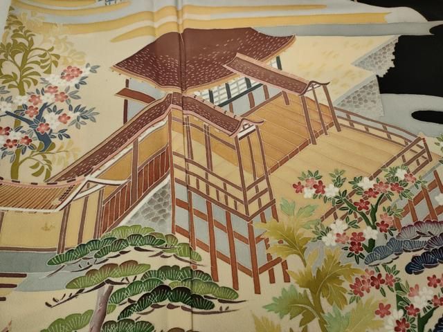 平和屋着物○本加賀友禅作家 白坂幸蔵 黒留袖 風景草花文 正絹