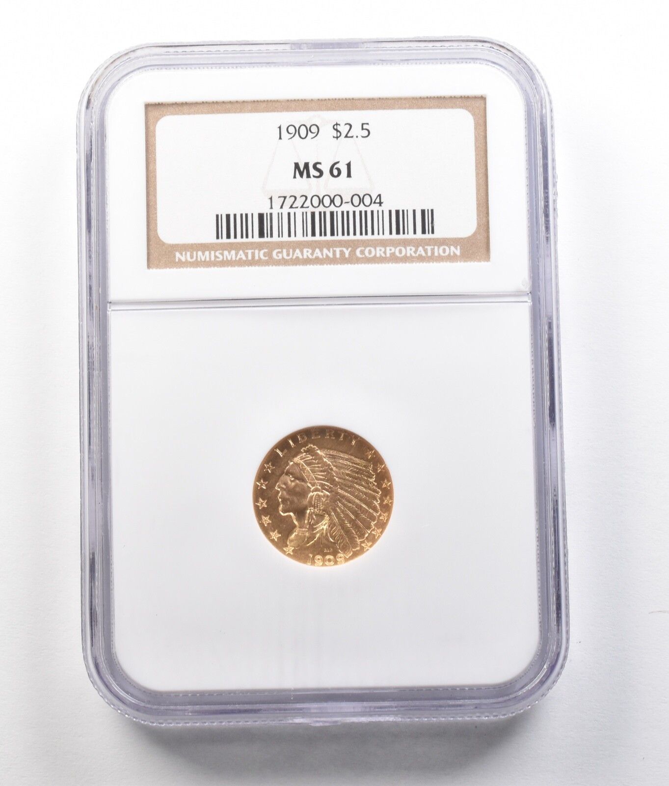 1909年 2.50ドル インディアンヘッド ゴールド クォーターイーグル MS61 NGC *1368