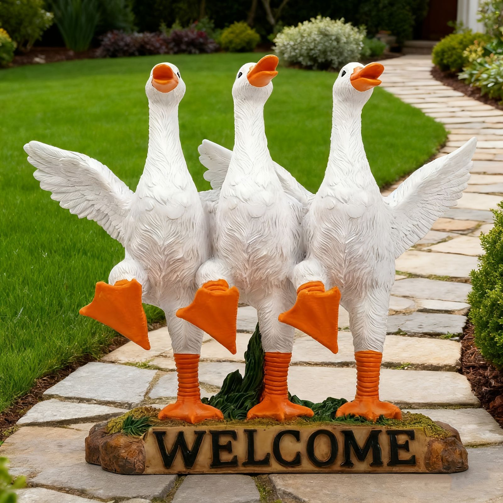 置物 オブジェ ガーデンオーナメント 踊っている３羽のアヒル あひる ウェルカムデザイン 屋外 屋内 室内 インテリア 玄関 リビング ダイニング 装飾 庭 ガーデニング 装飾 ガーデン ギフト インテリア用品 贈り物 雑貨