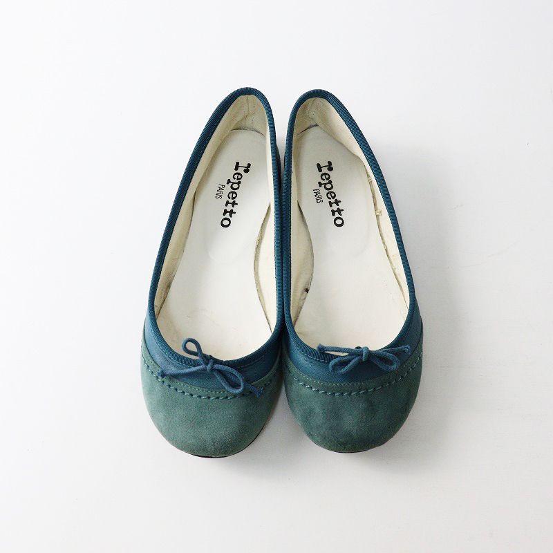 レペット repetto スエード×レザー切替バレエシューズ 36/ブルーグリーン バレリーナ フラット 22.7cm【2400013982375】