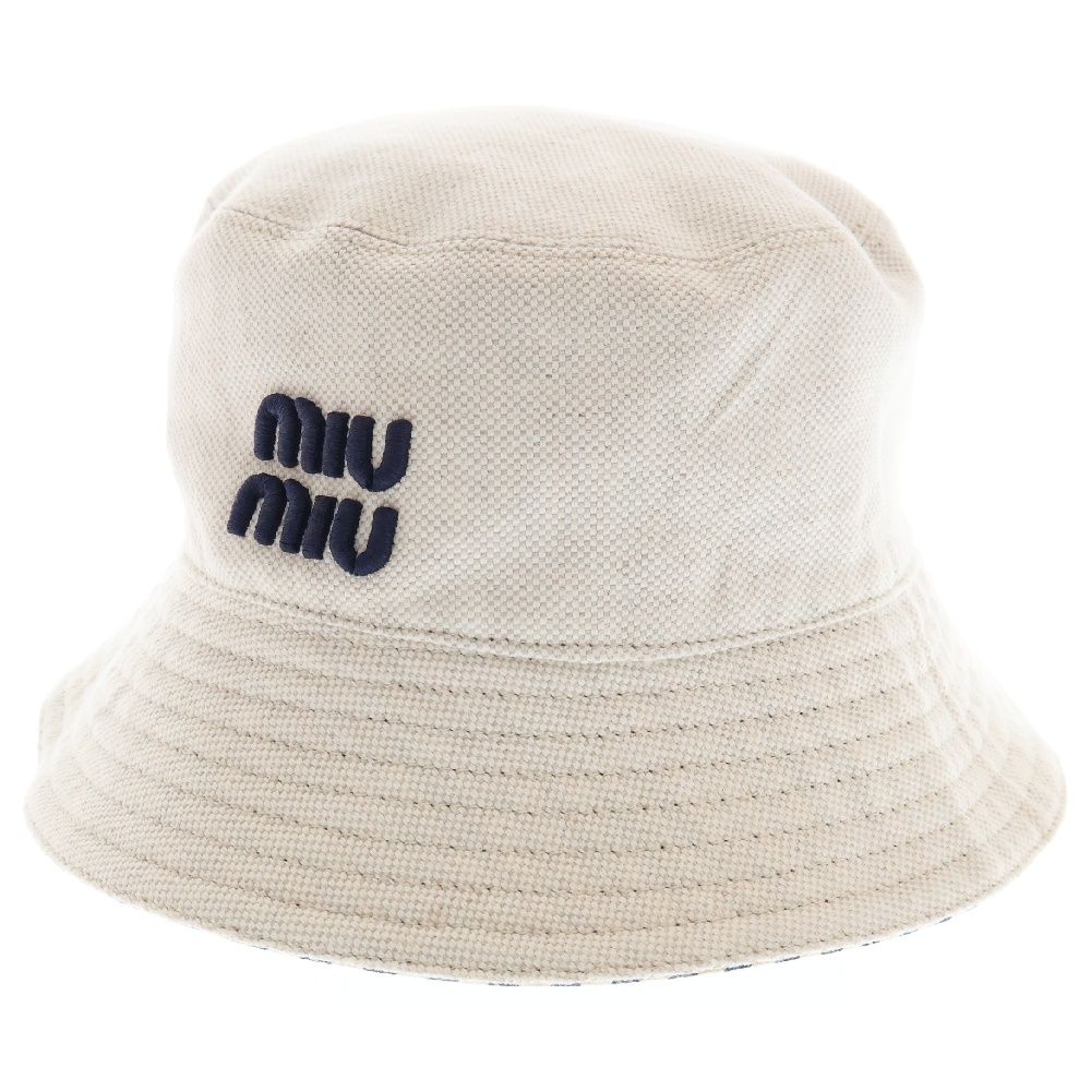 miumiu (ミュウミュウ) REVERSIBLE HAT WITH MATCHING CASE NATURALE BALTICO リバーシブルハット ポーチ リストレット ストライプ アイボリー/ストライプ5RM030 2CQQ