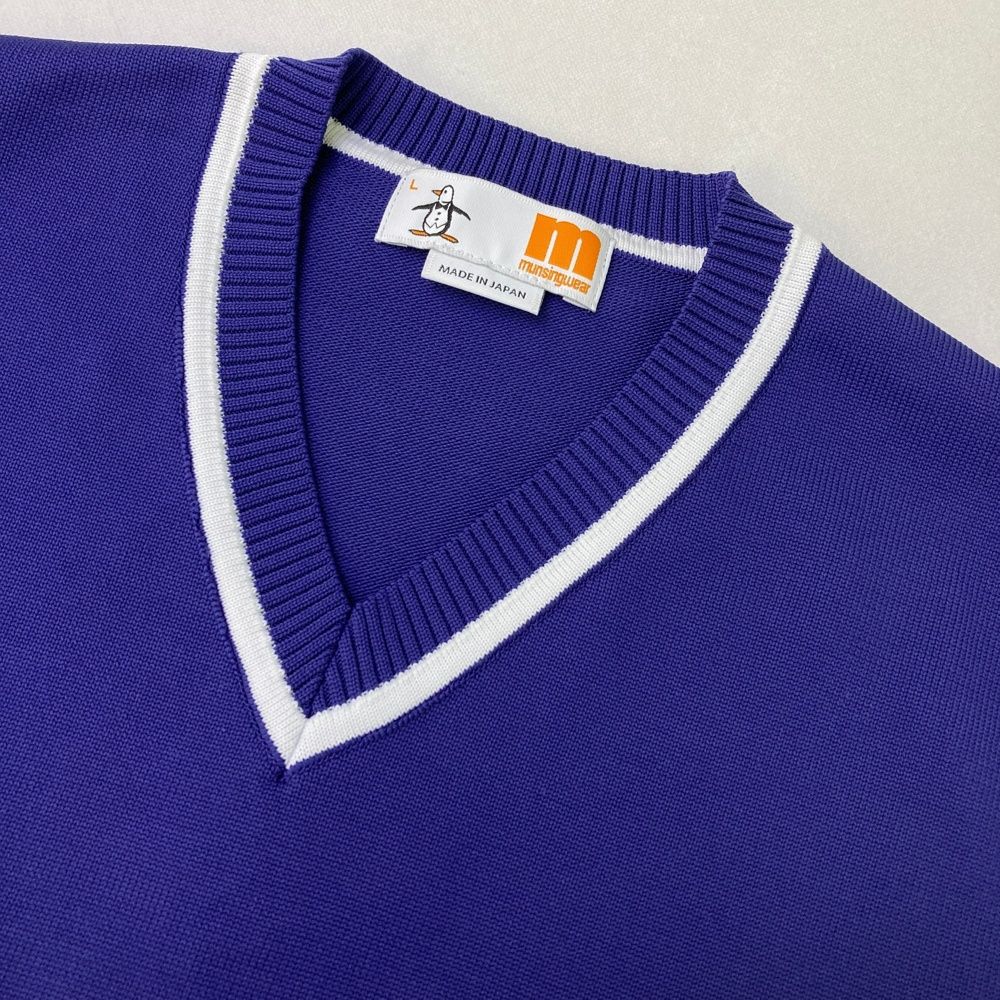 Munsingwear ニットベスト L ネイビー マンシングウェア ゴルフ Munsingwear（マンシングウェア） 地柄 Vネック ニットベスト ゴルフ