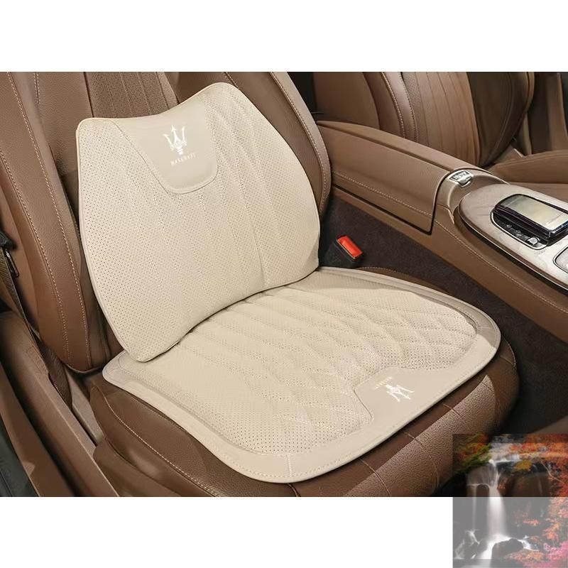 【美品?新品未使用】 ◆マセラティ Maserati◆ベージュ◆シートクッション 車用 シートカバー ナッパ レザー 腰当て 滑り止め 弾性 座布団1点+腰クッション1点 CCYKDQ095