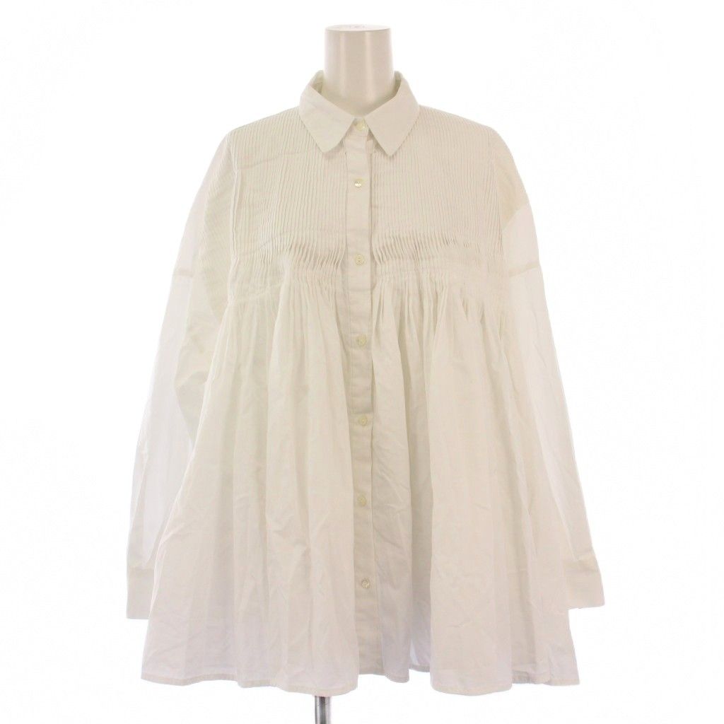 ミズイロインド mizuiro ind コットンピンタックシャツチュニック ブラウス 長袖 レギュラー F 白 ホワイト 1-230010 BB