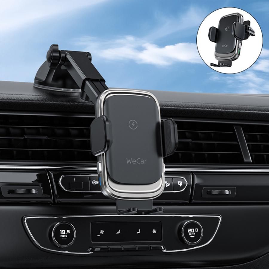 日産 ノートオーラ スマホホルダー ワイヤレス 充電器 車 車載 置くだけ充電 QI 機械開閉式 スタンド iPhone 貼り付け 吸盤 15W 片手クリップ式 吸盤式 吹き出し口 360度回転