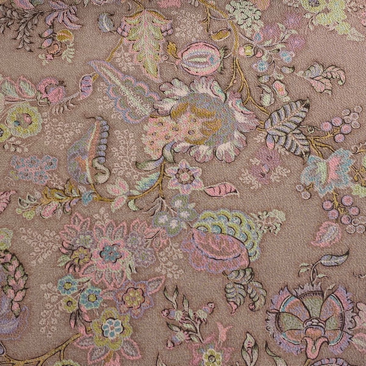 小紋 更紗 サフラン染 洎夫藍染 ちりめん 菜種油色 正絹 反物 振袖