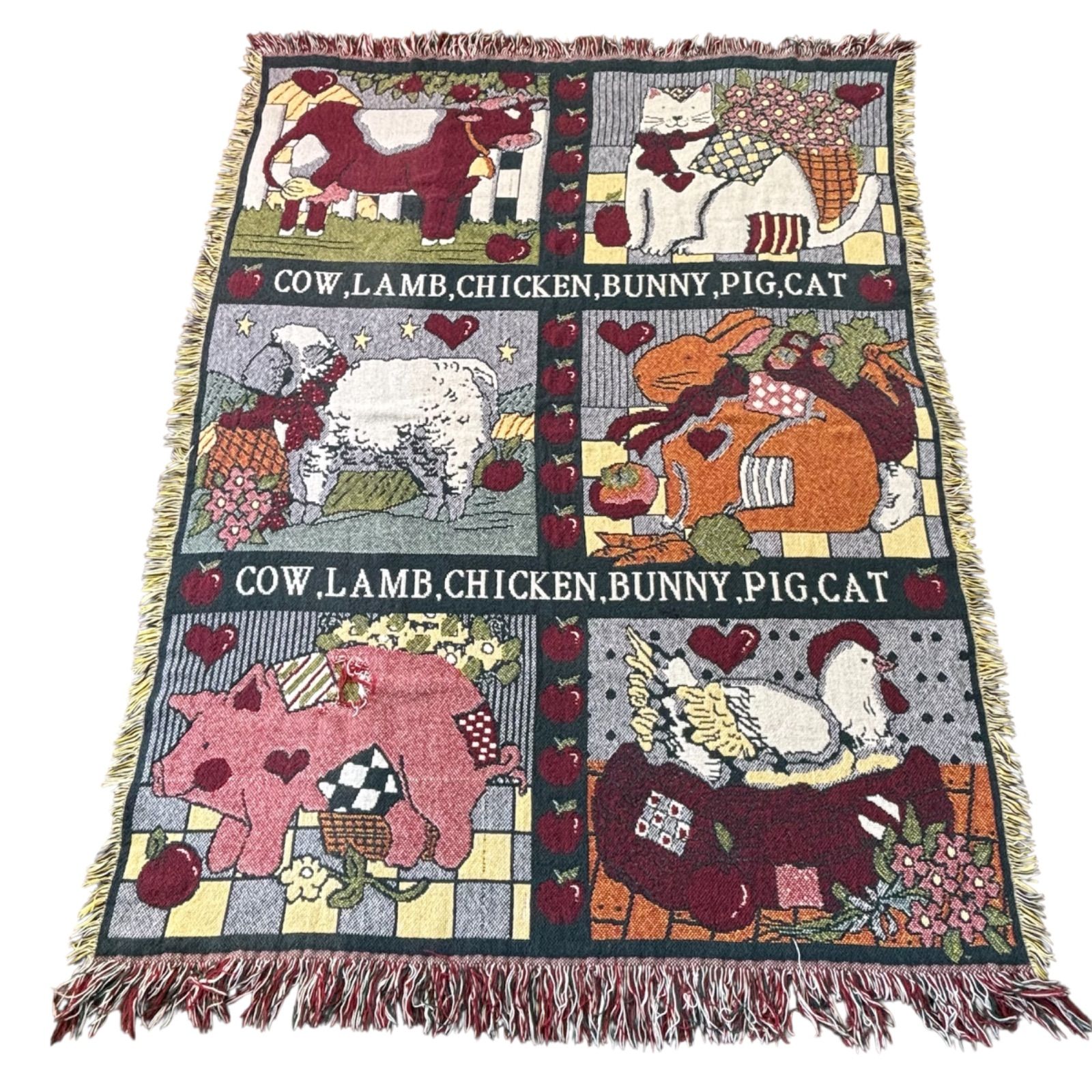 感あります 素材 ラグ ブランケット 牛 羊 鶏 ウサギ 豚 猫 タペストリーブランケット 10006ST