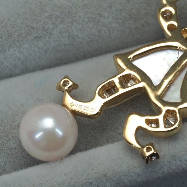 GSTV ペンダントトップ シェル パール 真珠 6.5mm ダイヤ ダイヤモンド  