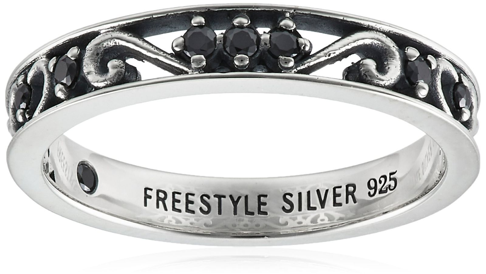 在庫処分 STYLE アラベスクモチーフ フリースタイル ジルコニアシルバーリング ブラック FSR933-BKCZ 日本サイズ19号